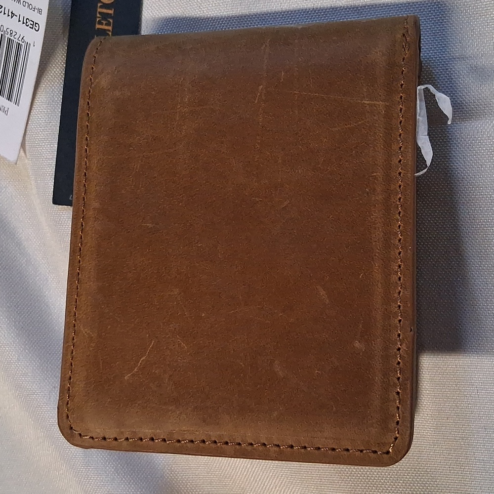 Pendleton Tan Leather Bifold Wallet with Blue and Rust Wool Inlay - Picture 6 of 6